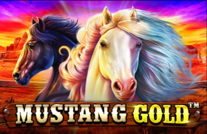 Mustangs selvagens correndo pelas planícies do Velho Oeste no slot Mustang Gold.